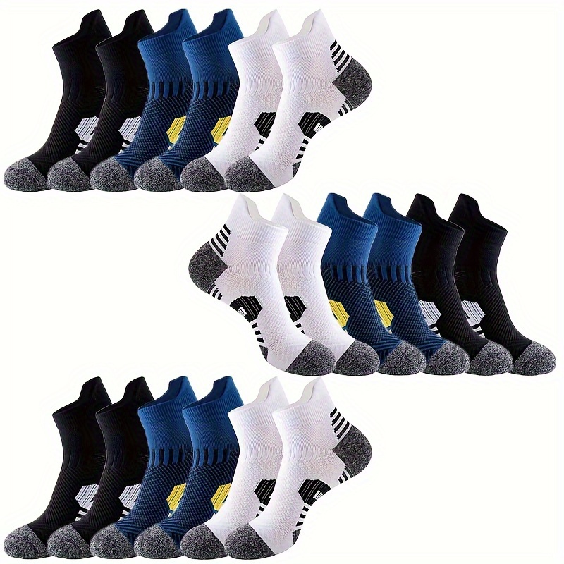 

9pcs Men's Athletic Socks - Breathable, Moisture-wicking Cotton Blend For Cycling, Basketball & Hiking | Fashionable Geometric Pattern