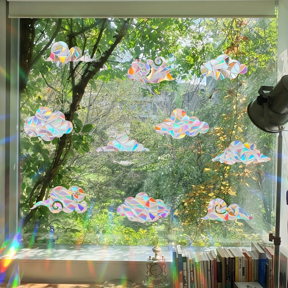 star shaped cloud electrostatic window clings anti collision   glass decals with sun catcher effect non   pvc film for home office decor details 8