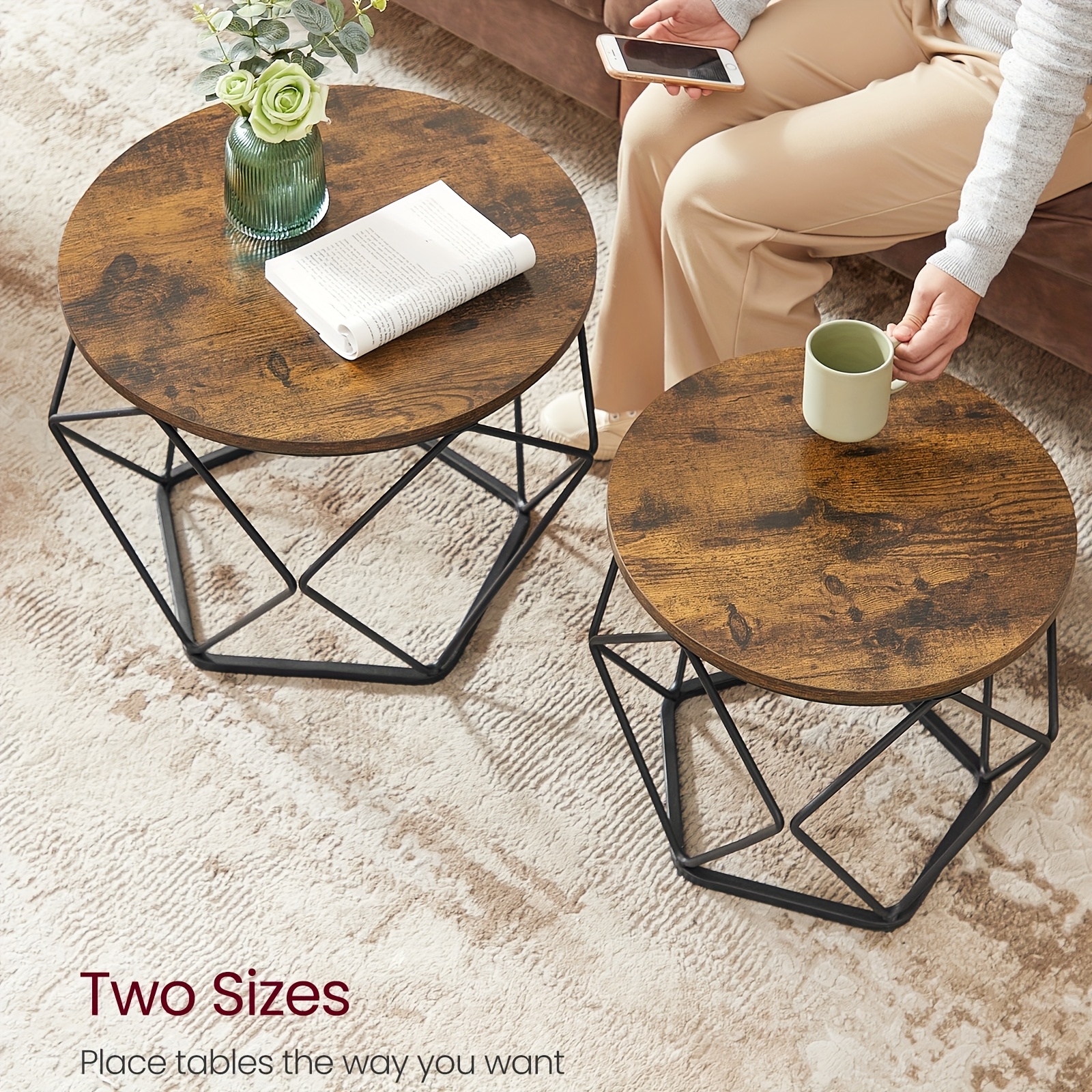 

Vasagle Small Coffee Table Set Of 2, Small Round End Tables With Storage, Round Coffee Table With , Side End Table For Living Room, Bedroom, Office, , Space-saving, And Easy To Assemble, New Year Gift