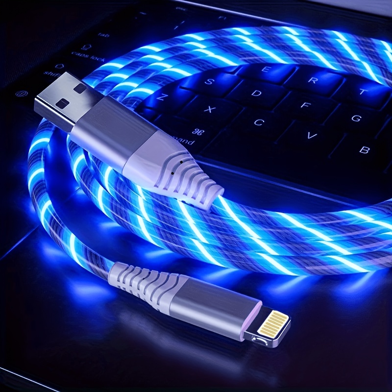 Image of Light Up Usb Fast Charging Cable For Iphone, Led Flowing Cord Charger With Usb To Ios Compatible For Iphone 14/13/12/11/x/8/ipad