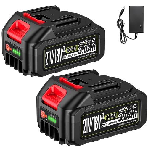 compatible battery intended for makita18v 21v 3000mah set of 2 for long hours of work rechargeable lithium led battery level display compatible intended for makita 18v battery 21v for makita power tools with multiple protection