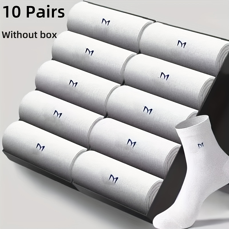 10 Paar Heren Mid-Calf Crew Sokken - Ademende Comfortabele Sportsocken met M-Patroon Design, Vochtregulerend & Boogondersteuning voor Basketbal, Hardlopen, Gym - Duurzame Casual Sportsokken (Effen Kleuren, Geen Doos Inbegrepen), Basketbalsokken, Loopuitrusting, Strak Ontwerp, Comfortabele Pasvorm, Ademend Materiaal, Actieve Levensstijl, Eenvoudige Mode, Lichtgewicht Constructie, Fitnessliefhebbers