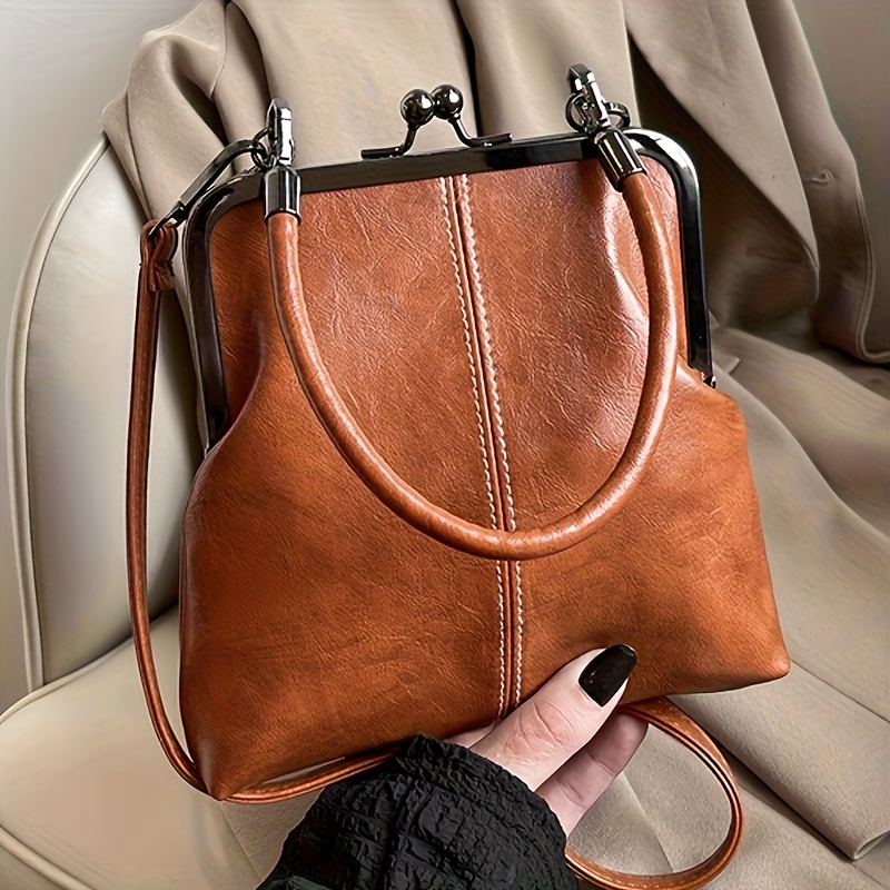 TEMU Bolso bandolera cuadrado pequeño para mujer de material PU, neceser con cierre de broche, se puede llevar de o como bolso de un solo , satisface