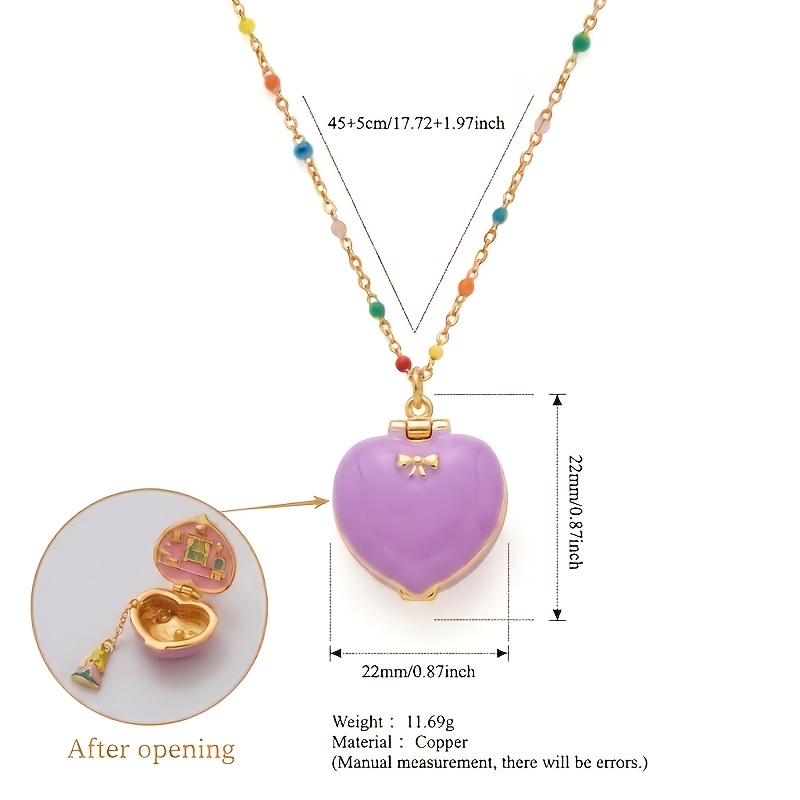 TEMU 1pc 1pc Bohemian Heart-shaped Openable Pendant Necklace - Plated Miniature Figurine Box With Hiding Compartment Suitable For Holiday Gifts,