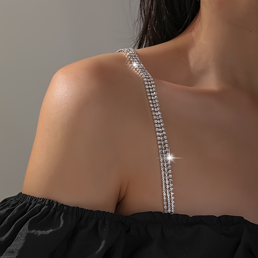 

Rhinestone Underwear Adjustment Bra Invisible Strap Shoulder Chain Body Chain Bra Strap 2pcs For Bridal And Wedding Wearing