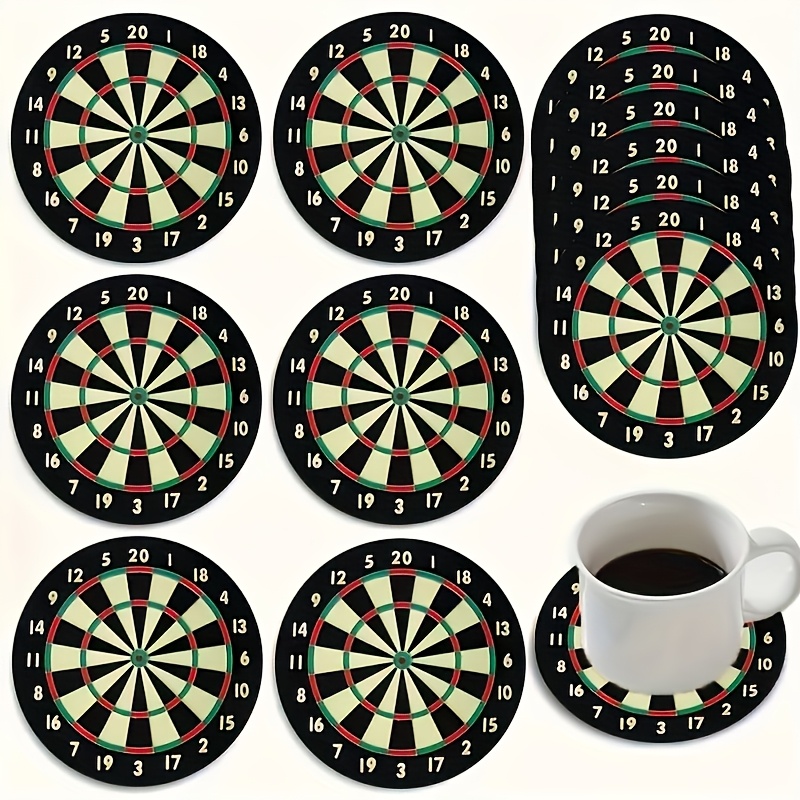 TEMU 6pcs Dartboard-themed Wooden Coasters Set - Round, Heat-resistant, Non-slip Drink Mats, Perfect For Home Decor And Parties - Ideal Creative Gift