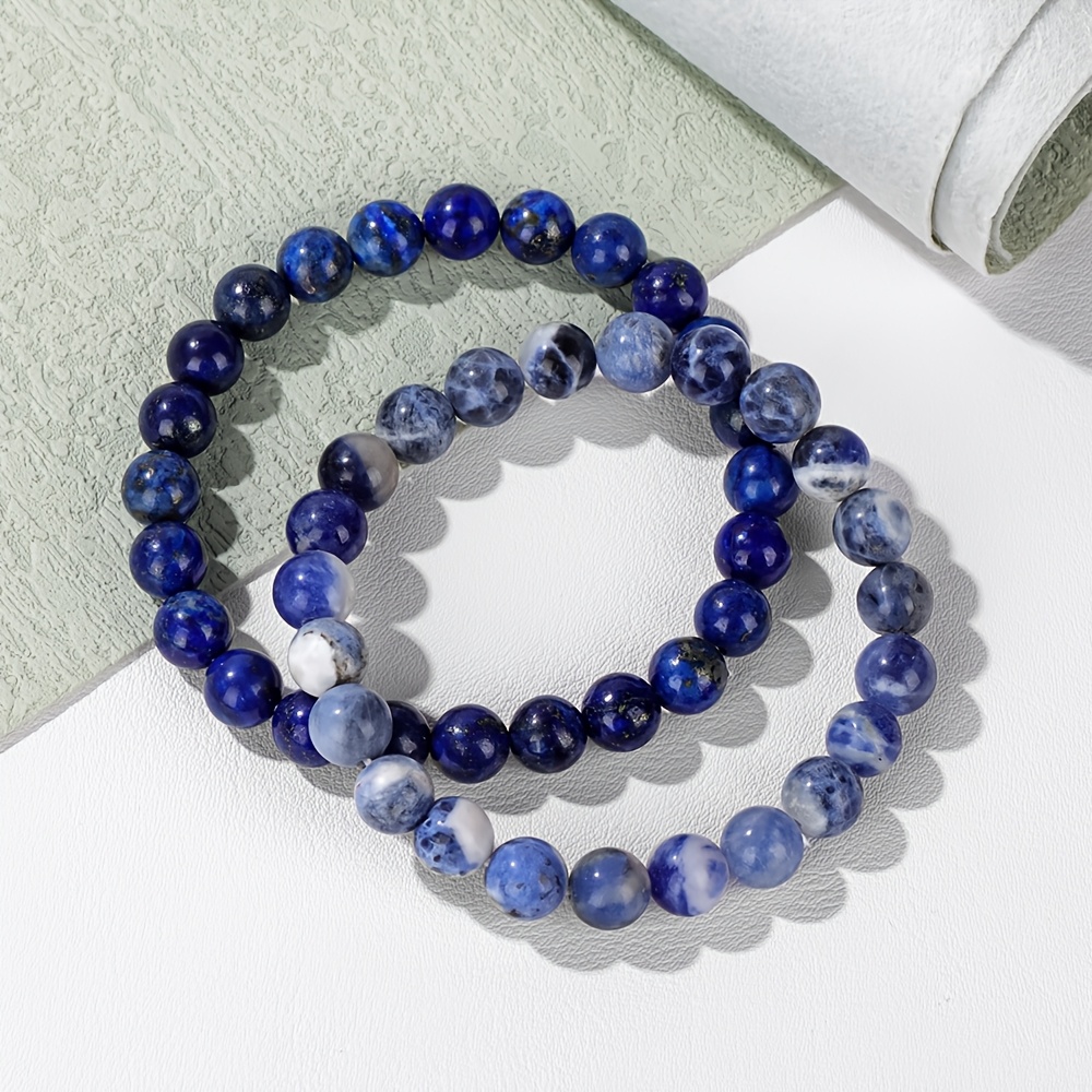 

2pcs Lapis Beaded Bracelets, 8mm Beads, Stretch Fashion Jewelry, No Plating, For Men, Over 15 Years Age Group