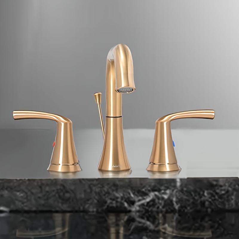 

Brushed Gold Bathroom Faucet 3 Hole - Bathroom Sink Faucet 2-handle 3-hole, Widespread 8 Inch Bathroom Faucet With Pop Up Drain, Lavatory Bathroom Vanity Sink Faucet, 100% Lead-free