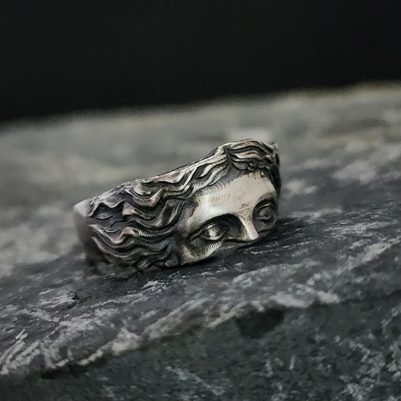 

Vintage Punk Style Men's Half-face Open Adjustable Ring, Single Ring In Aluminum Alloy, No - 1pc