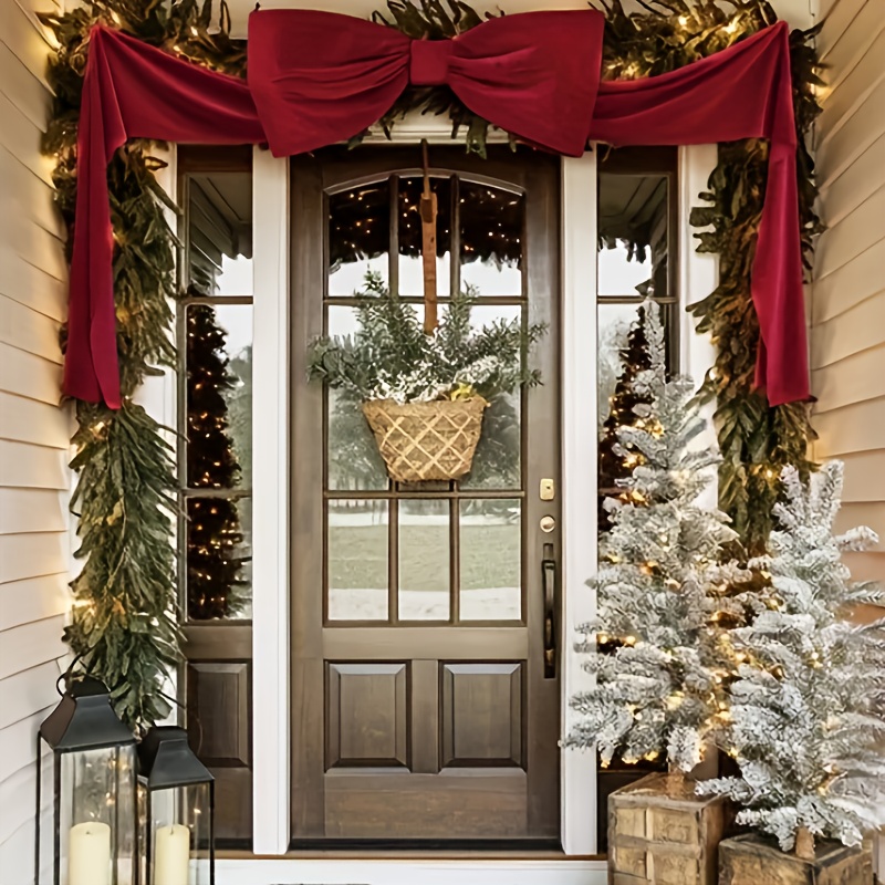 [Elegant Bow Garland] Large Burgundy Red Bow Garland - Elegant Christmas Mantel & Fireplace Door Decoration, Wedding/Party Arch Decor - 1pc Durable Bowknot with Ribbon Bow Accent for Xmas Tree Topper, Door Hanger (No Feathers)