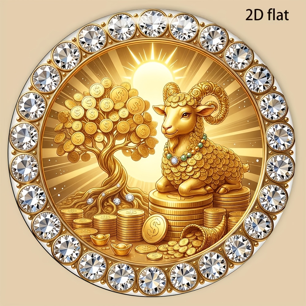 TEMU 1pc 1pcs Magnetic Magnet With Rhinestone Golden Edges & Fortune Suitable For Home Kitchen Refrigerator Decor, Housewarming Gift, Christmas,
