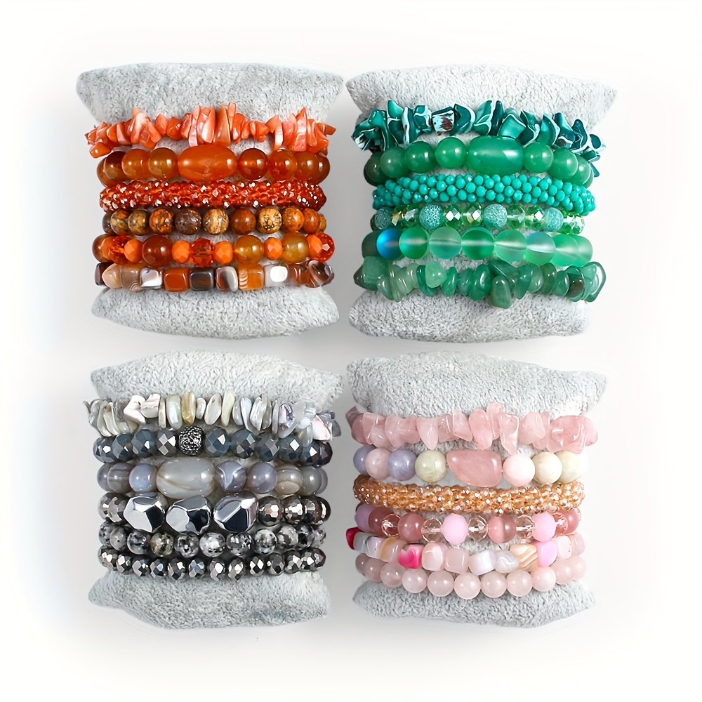 Multicolor Beaded Stackable Bracelet Set Boho Style Elastic 6pcs