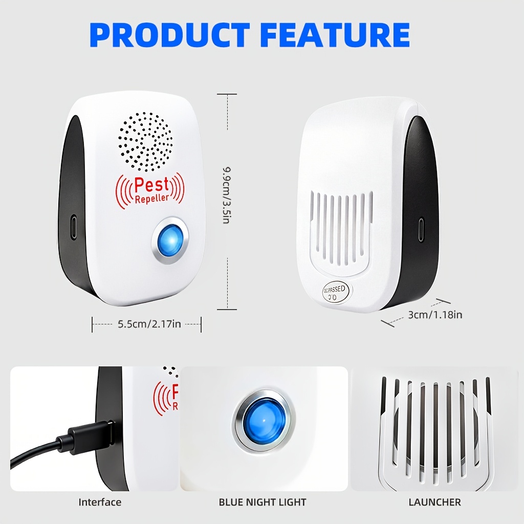 Répulsif à Ultrasons Technologie Soundwave, Alimentation USB, Pack de 6, Inclut 6 Câbles USB-C, Nouvelle Version 2026 avec Double Buzzers, Efficacité Doublement Améliorée pour Repousser les Nuisibles : Moustiques, Souris, Mouches, Cafards, Araignées,