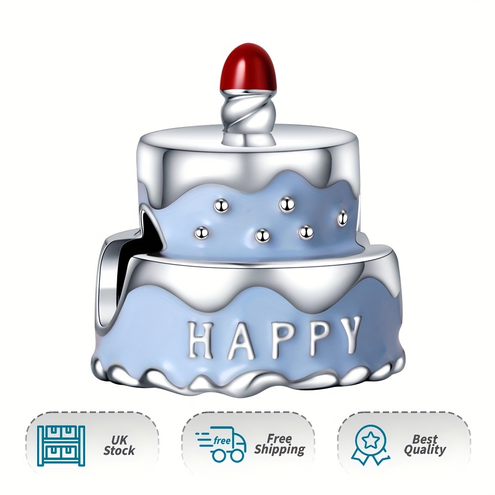 Enamel Happy Birthday Cake Charm 925 Sterling Silver Pendant