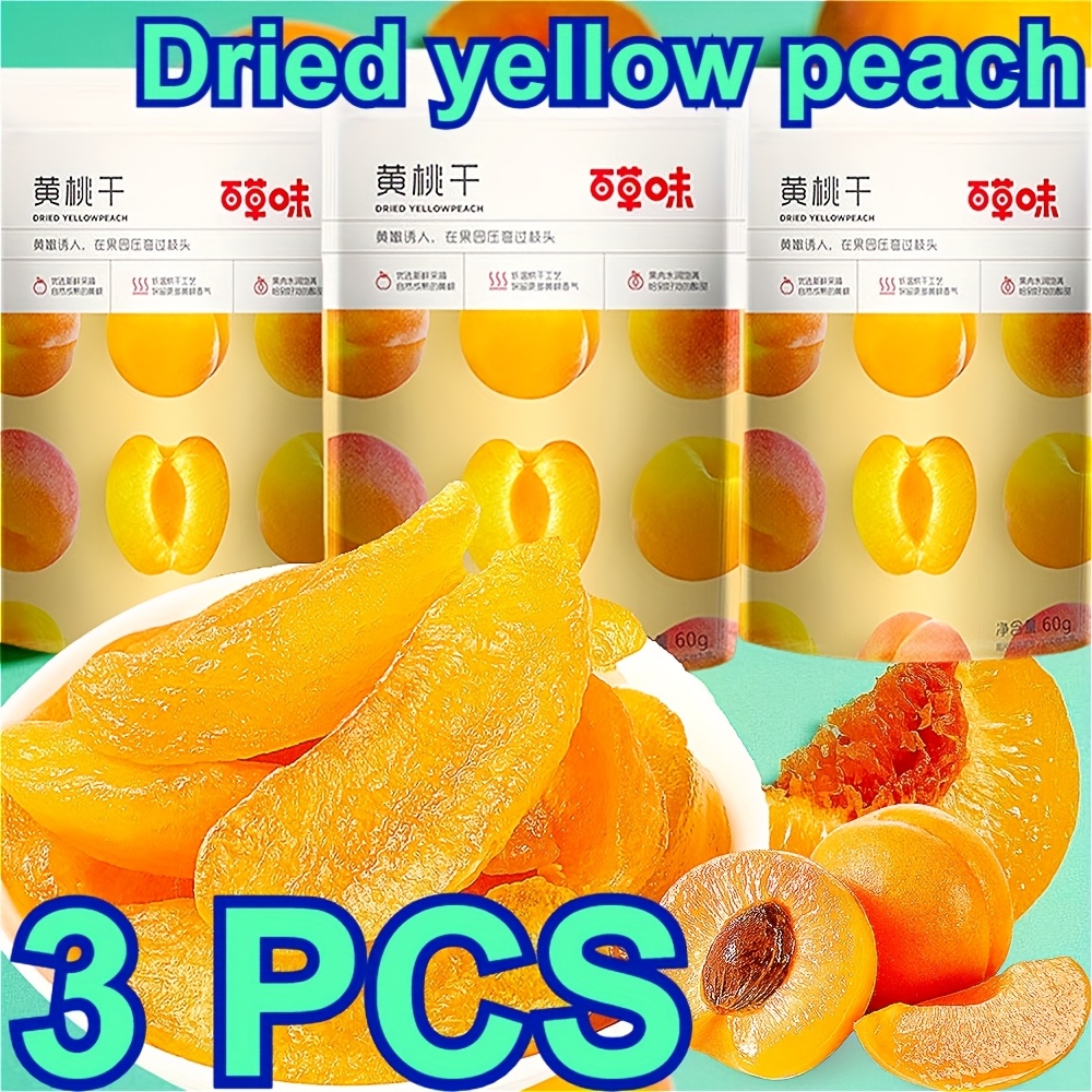 TEMU 3 Bags Yello Dried Peaches, Thick Cut Preserved Fruits, Healthy And Casual Snacks, Dried Fruit Snacks, Halloween And Christmas Snacks Gifts,