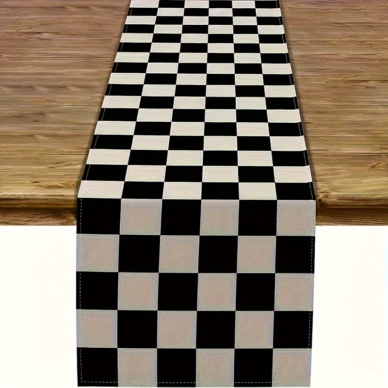 TEMU 1pc Black And White Checkerboard Racing Theme For Anniversary Runner Dinner Parties Supplies Birthday Party Wedding Winter New Year Decorations