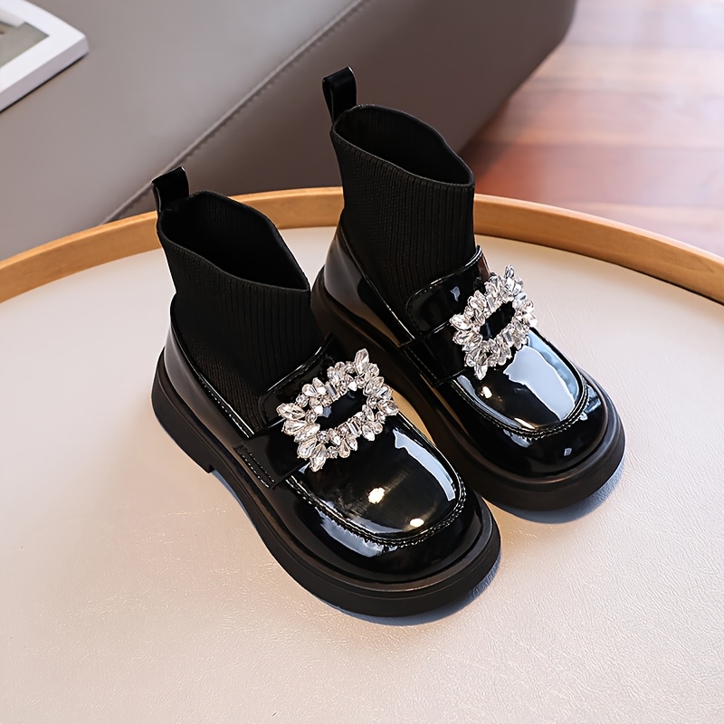 Image of Fashionable And Unique Girls' Shoes, Sock Shoes With A Glossy Pur Rhinestone Design, In A Preppy Style, Suitable For Daily , School, Dances, And Parties