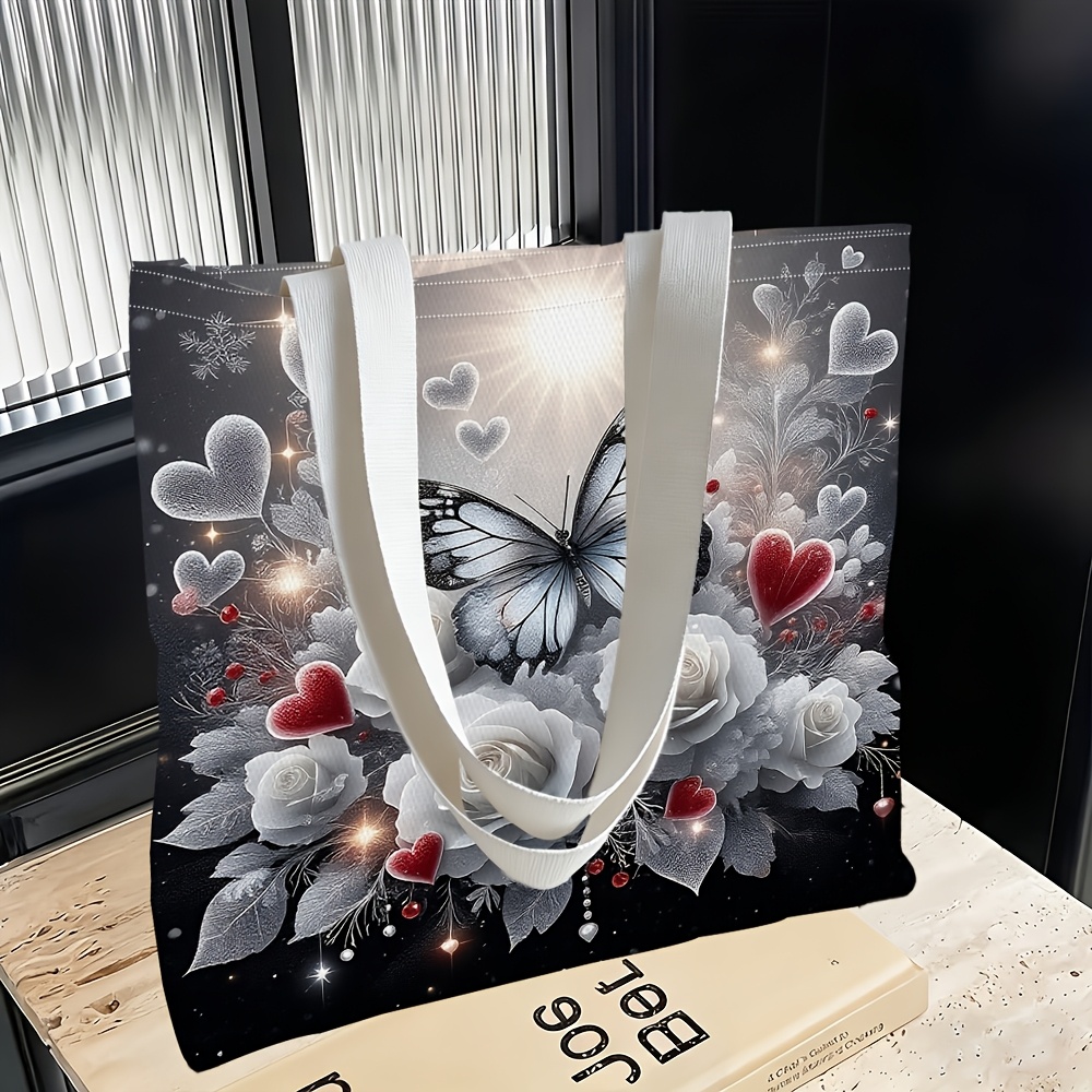 TEMU 1pc Women' Shoulder Bag With , Rose, Heart, Snowflake, And Themes, Multi-functional, Handbag, Clutch, Evening Bag, Travel Essential, Fashionable
