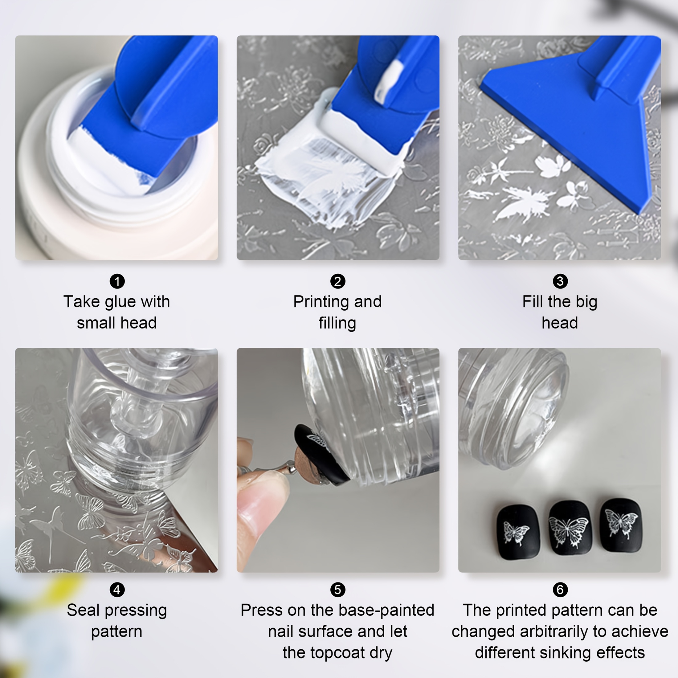 3pcs Silicone Rotating Nail Stamp Set with Scraper Tool