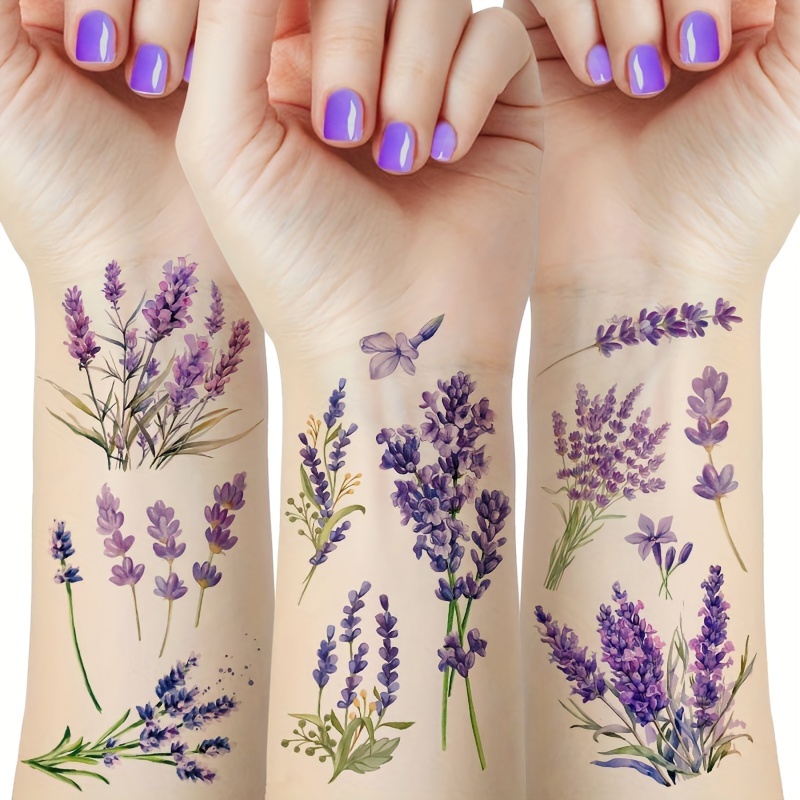 Over 40 Watercolor Purple * Flower Temporary Tattoo Stickers, 16 Sheets of  Temporary Tattoos, Suitable for Women And Girls