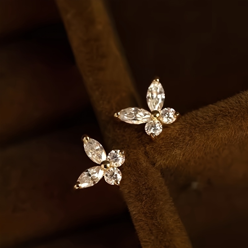 TEMU 1 Paar Strass Schmetterling Ohrstecker Damen Trendy Einfach Klein Süß Studenten All-Match Mode Geschenk