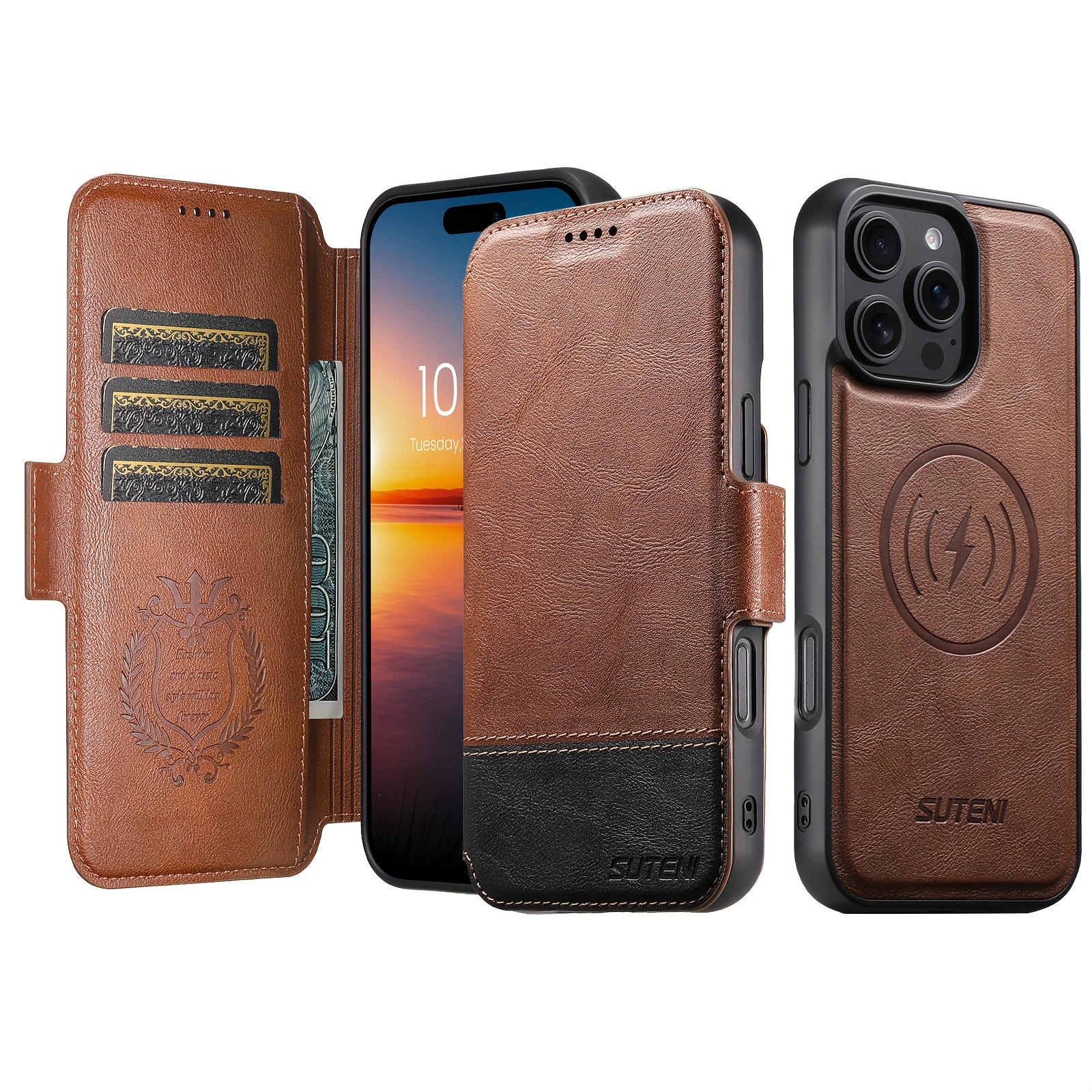 Custodia Portafoglio In Pelle Per IPhone 13 Pro Max - 2 In 1 Staccabile Magnetica Con Supporto E 8 Slot Carte, Marrone - 3