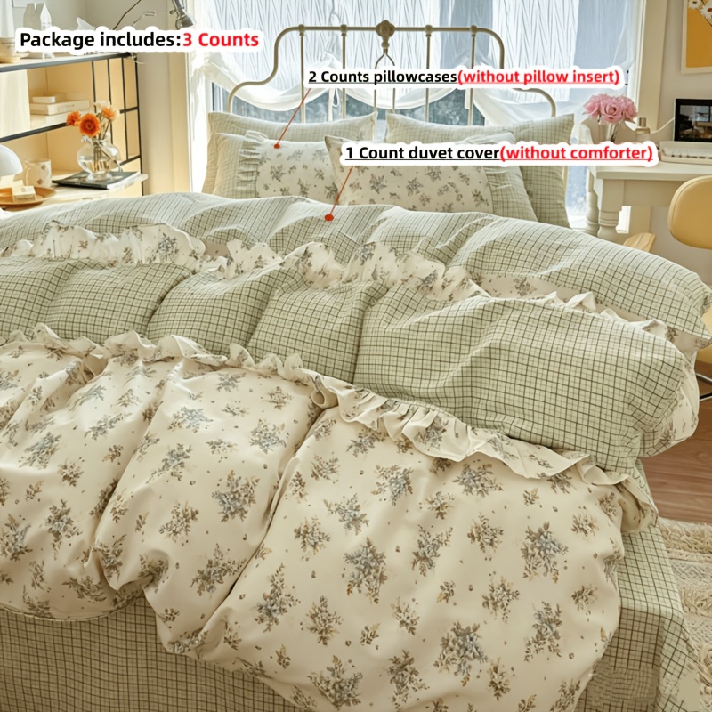 Image of 3pcs 200tc 100% Cotton Duvet Cover Set Of 3 Korean Style Quilt Cover And Pillowcase