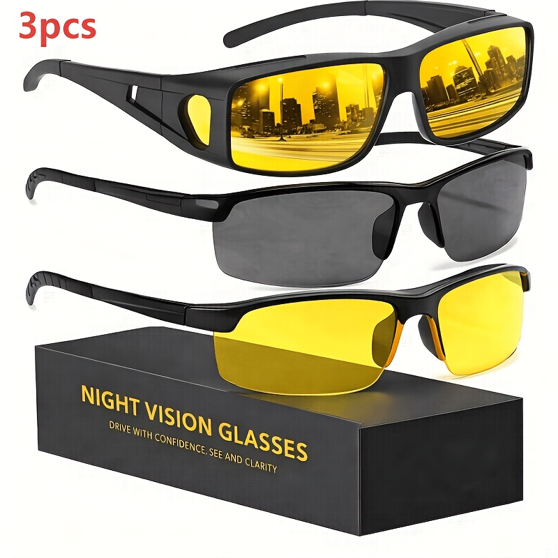 TEMU 3-pack Unisex Glasses, Optical High-definition Night Driving Glasses, Suitable For Men And Women