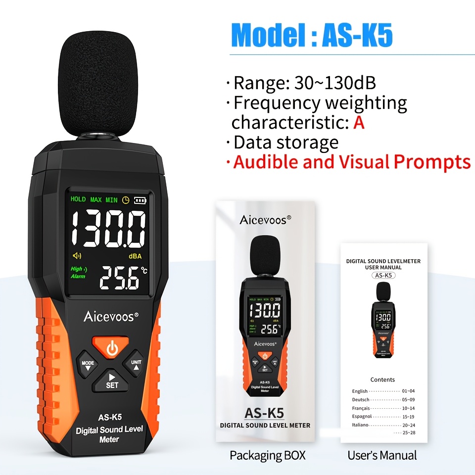 Image of Aicevoos Digital Sound Meter Decibel Meter 30-130db Measure Sound Level Noise Decibel Monitor