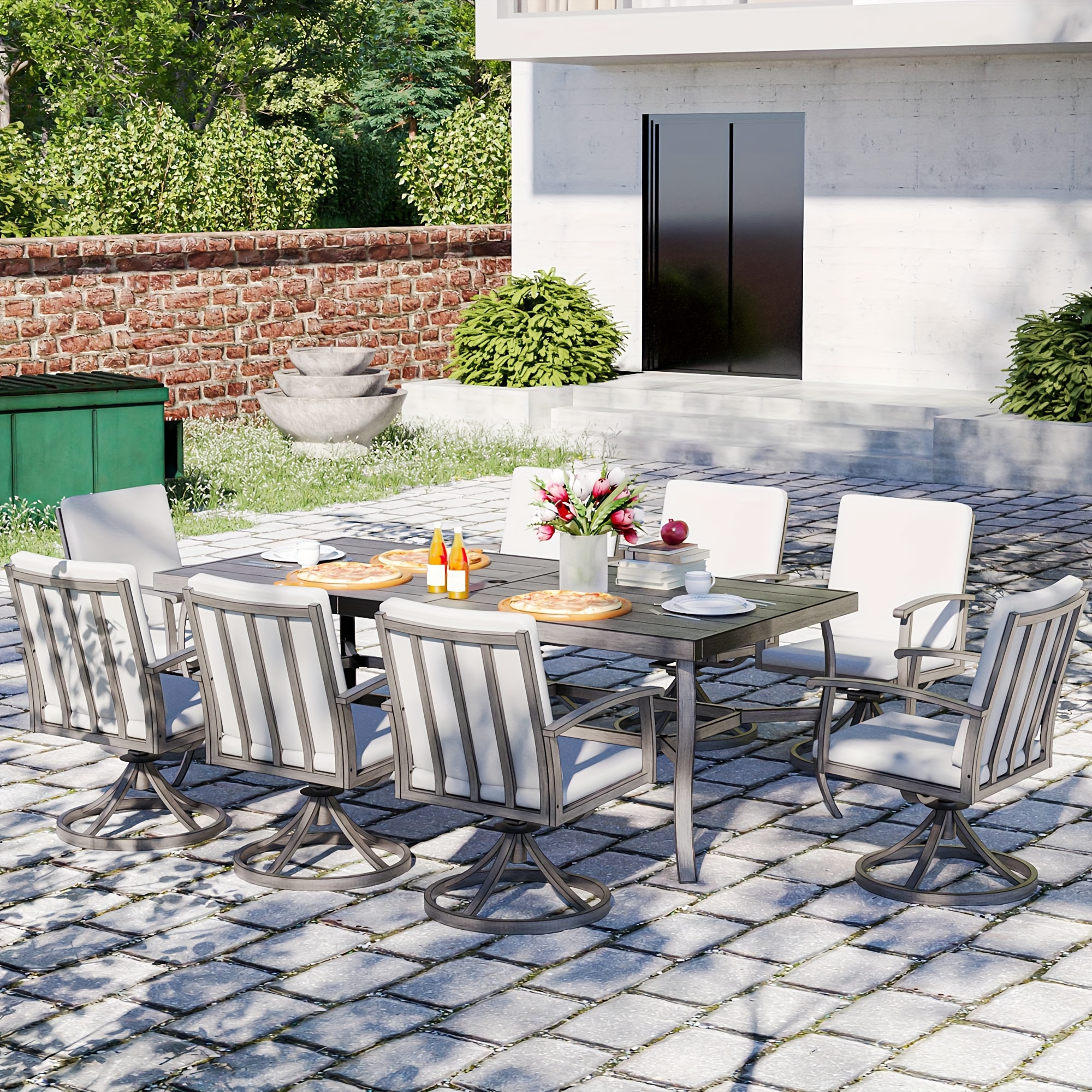9pcs aluminum outdoor patio dining set 8 people swivel dining chair set outdoor patio furniture set for garden Product details 0