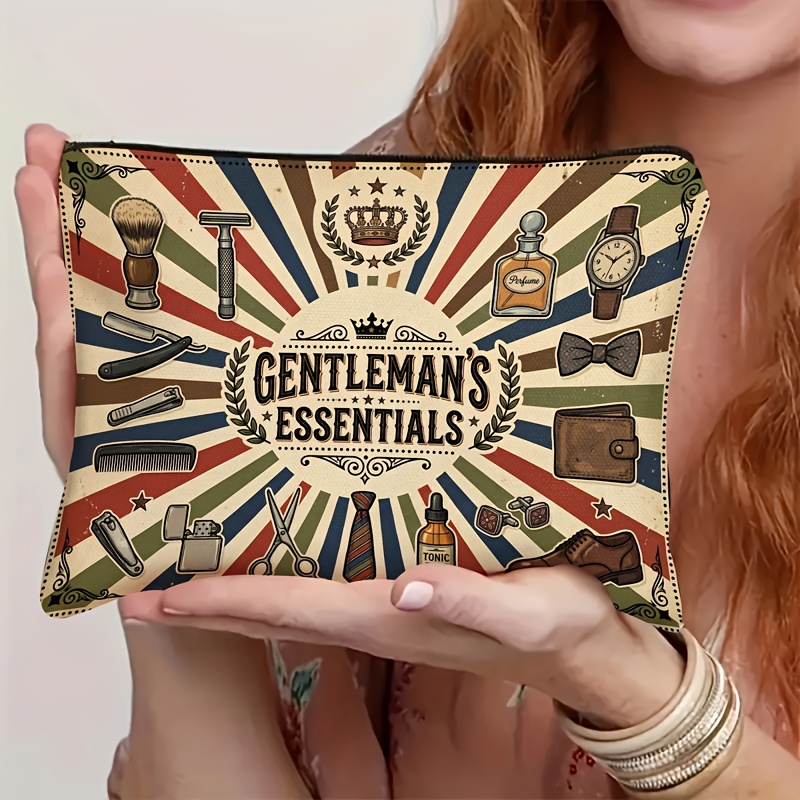 TEMU 1pc Sac de Cosmétique Rétro Gentleman Imprimé Simple Face, Trousse de Toilette de Voyage, Organisateur d'Affaires Multifonctionnel, Cadeau
