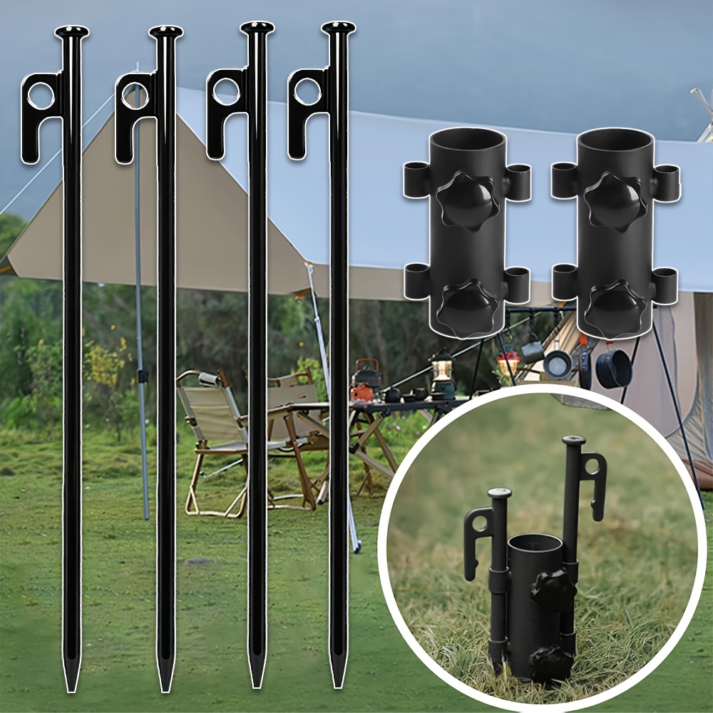 Tent Pole Mounting Bracket, Camping Steel Pole Jig, Outdoor Tent Frame Pegs, For Hiking, Climbing, Bbq, Grill