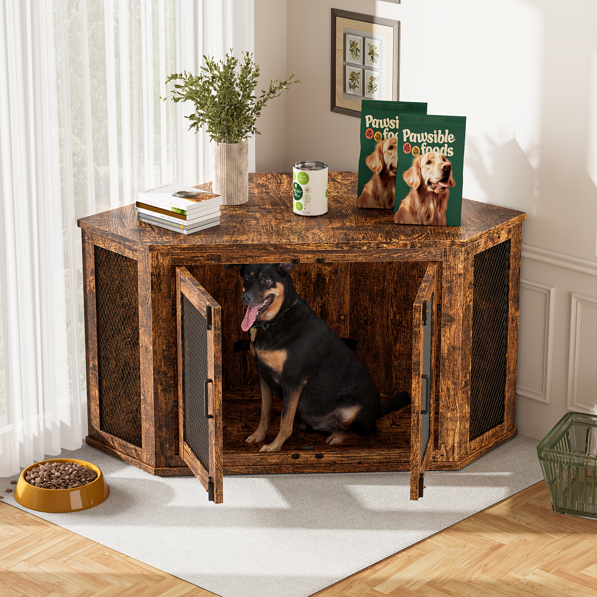 space saving corner dog crate house breathable mesh doors Temu