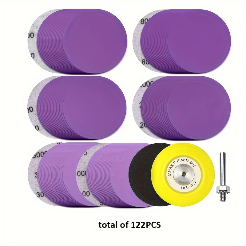 Image of 3-inch Sanding Pad Sandpaper With Backing Felt, 600 To 5000 Grit, With And Sanding Pad Including 1/4-inch Rod, For Polishing Wood, Cars, And Metal