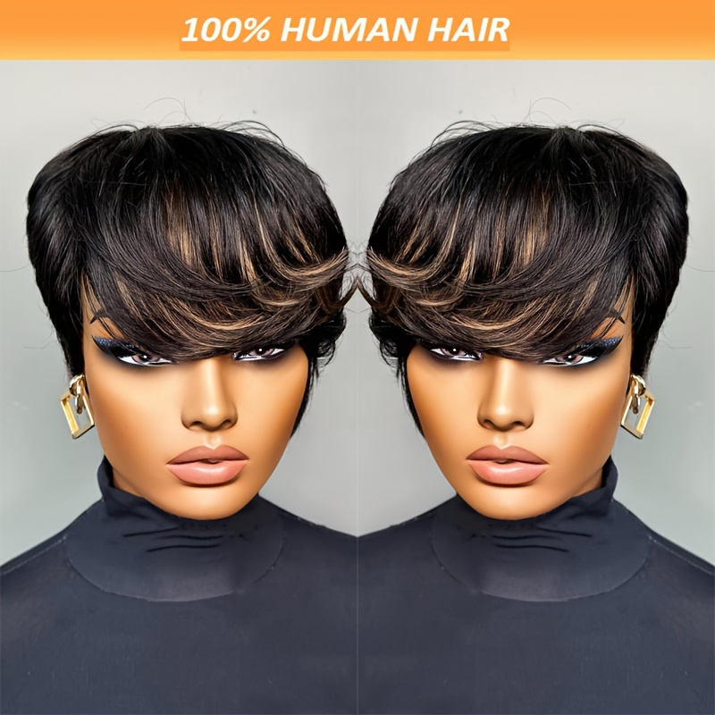 

Cut Wig For Women - 4" Glueless , 180% Density Layered, Straight 1b/27