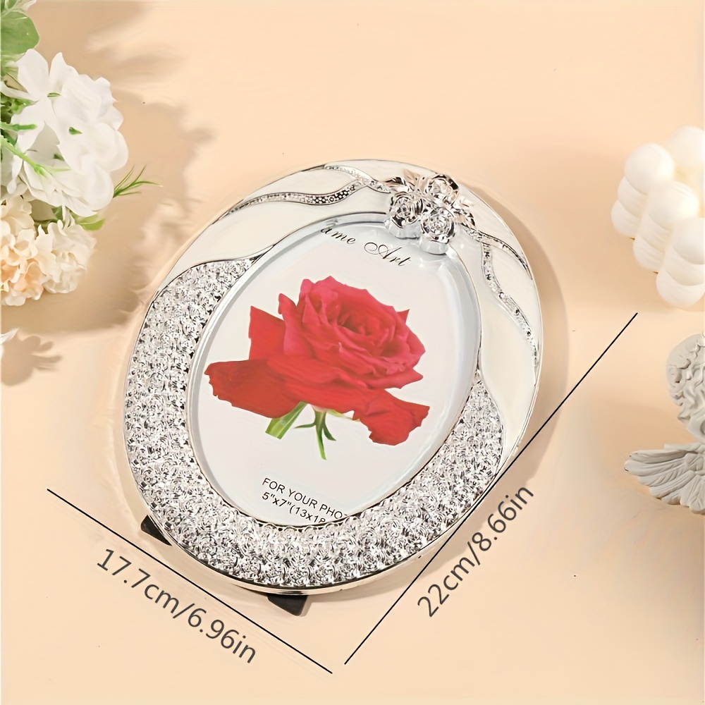 Image of Elegant Silvery White Oval 7-inch Photo Frame, European Style, , Lightweight Plastic - Ideal For Bedroom And Living Room Decor, Bedroom Decor
