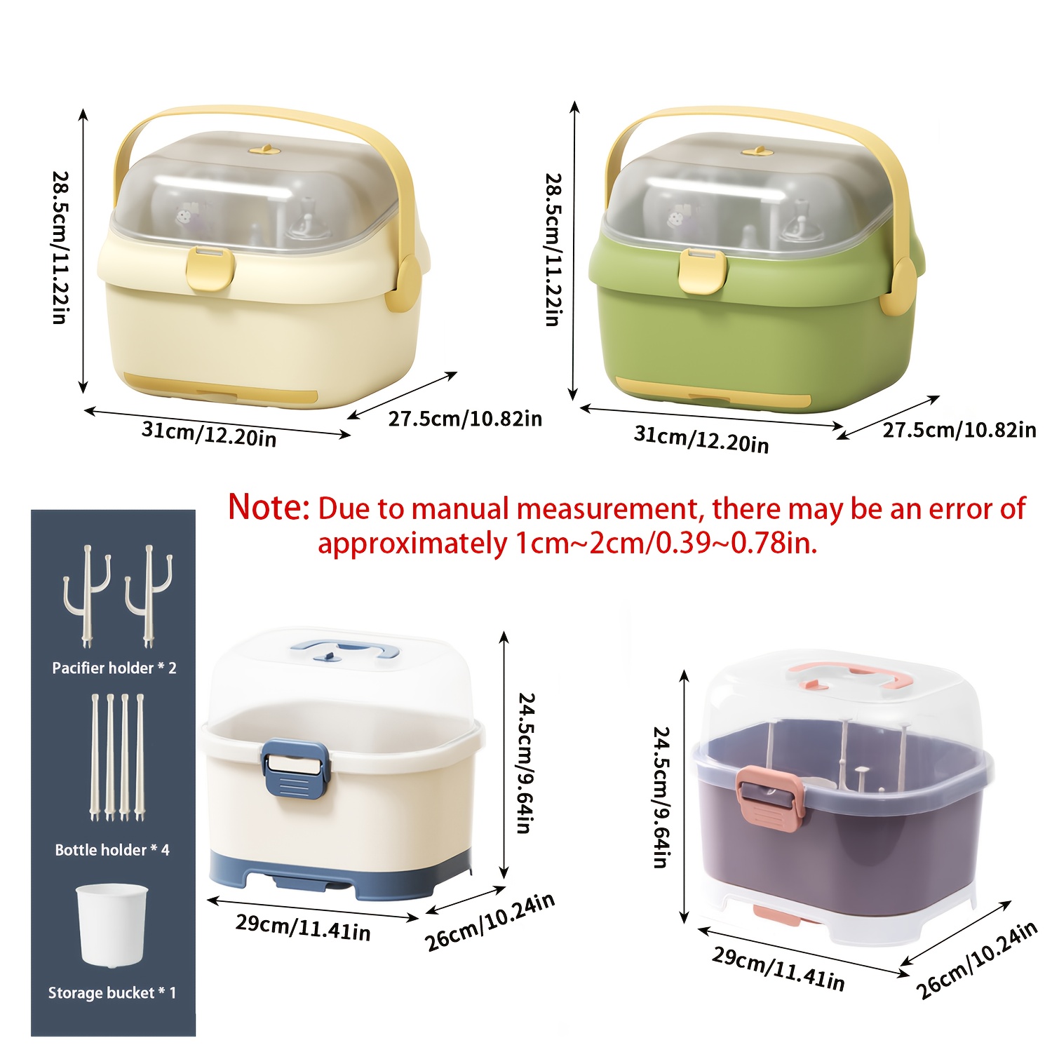 Portable Bottle Holder Organizer - Large Capacity Storage Box with Anti-Dust Cover, Cutlery Storage & Drying Rack, Ergonomic Handle for Home Kitchen, Travel, Outdoors, Bottle Storage, Durable Plastic Material