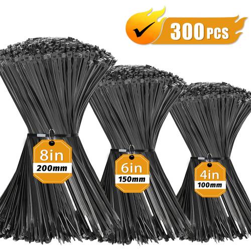 300 high strength nylon cable ties multiple used sizes 8 6 4 inches high tensile strength self locking cable ties durable material suitable for indoor and outdoor use home office and cable management