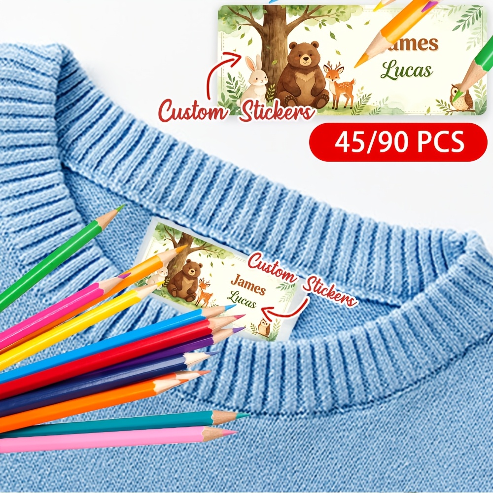 45/90pcs Personalized Forest-Themed Animal Name Stickers