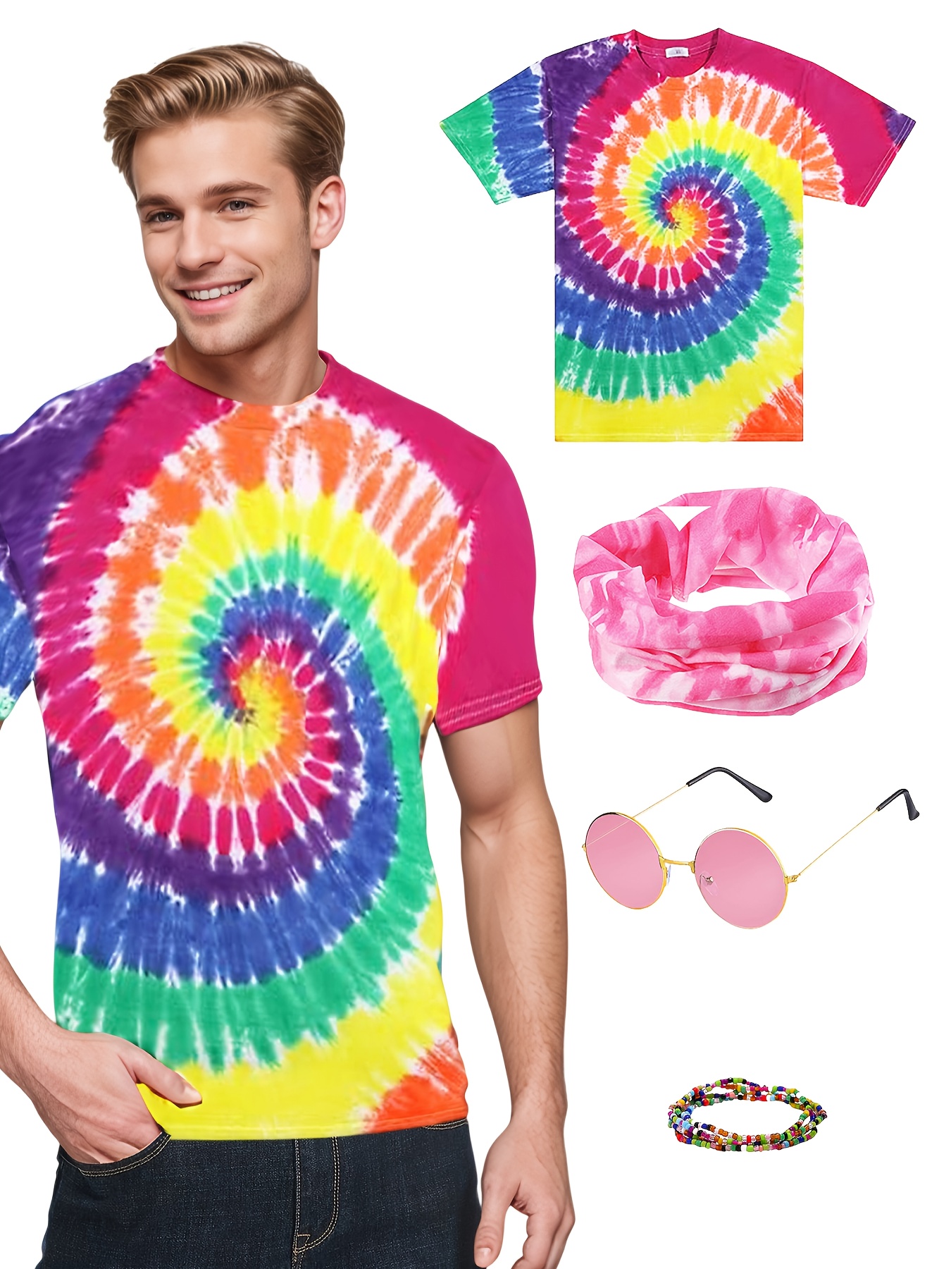 piezas disfraz hippie hombre conjunto camiseta tie dye Temu Mexico
