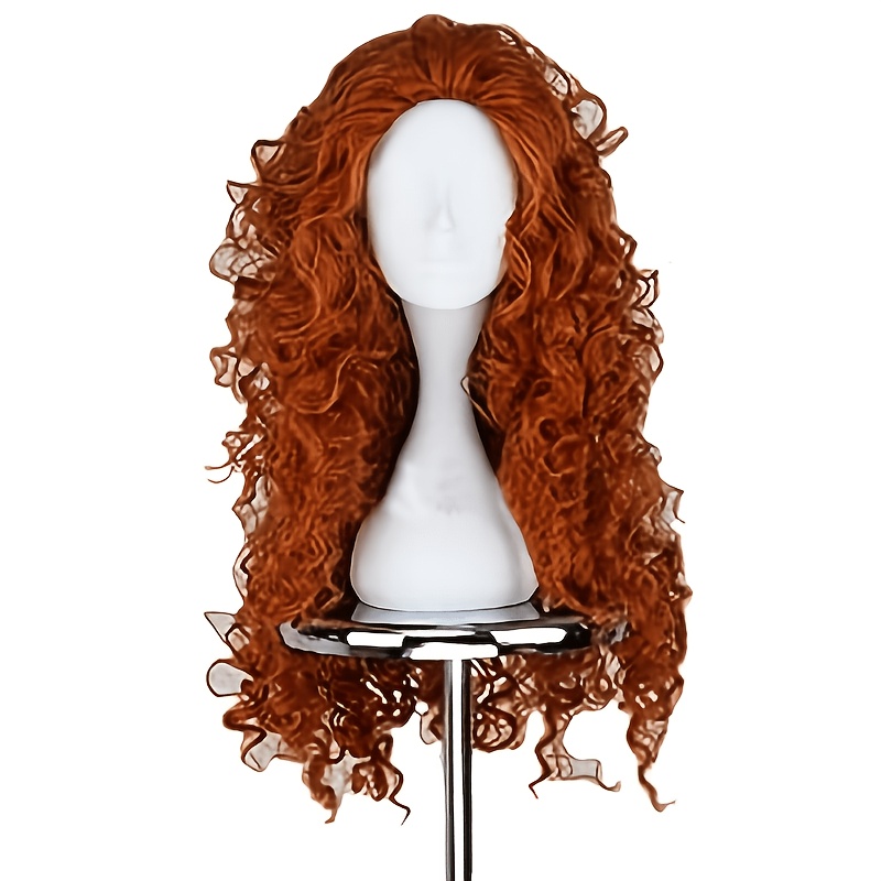 TEMU Warm Orange Long Curly Hair, High Top Fluffy Design, Breathable Mesh , Adult Stage Performance Wig, -brown Wool Curly Wig, Medium-long Hair To