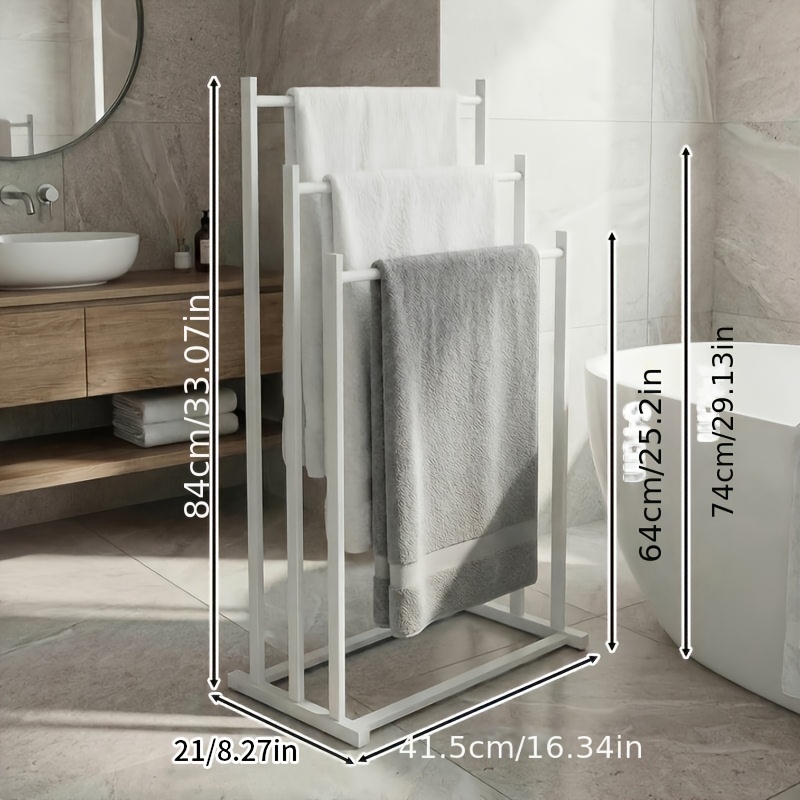 TEMU Vertical Towel Rack With Casters, 3-layer Roller Bathroom Towel And Bathrobe Drying Rack, Thickened Freestanding Laundry Storage Rack Suitable