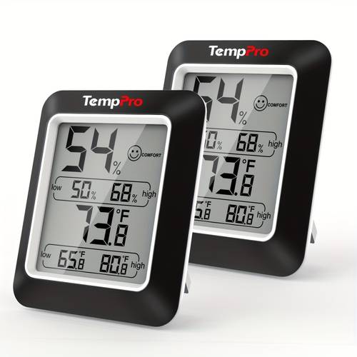 a50 2 hygrometer indoor thermometer humidity sensor with indicator 2 pack humidity meter room thermometer for home basement greenhouse temperature sensor black
