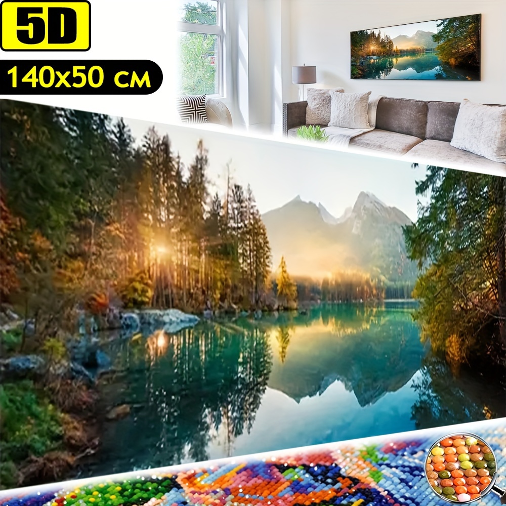

Xwjj Diamond Art Painting Kits For Adults Lake Scenery Embroidery Full Round Diamond Large Size Diamond Arts Crystal Gem Painting Craft For Home Wall Decor 55.1x19.7in/140x50cm