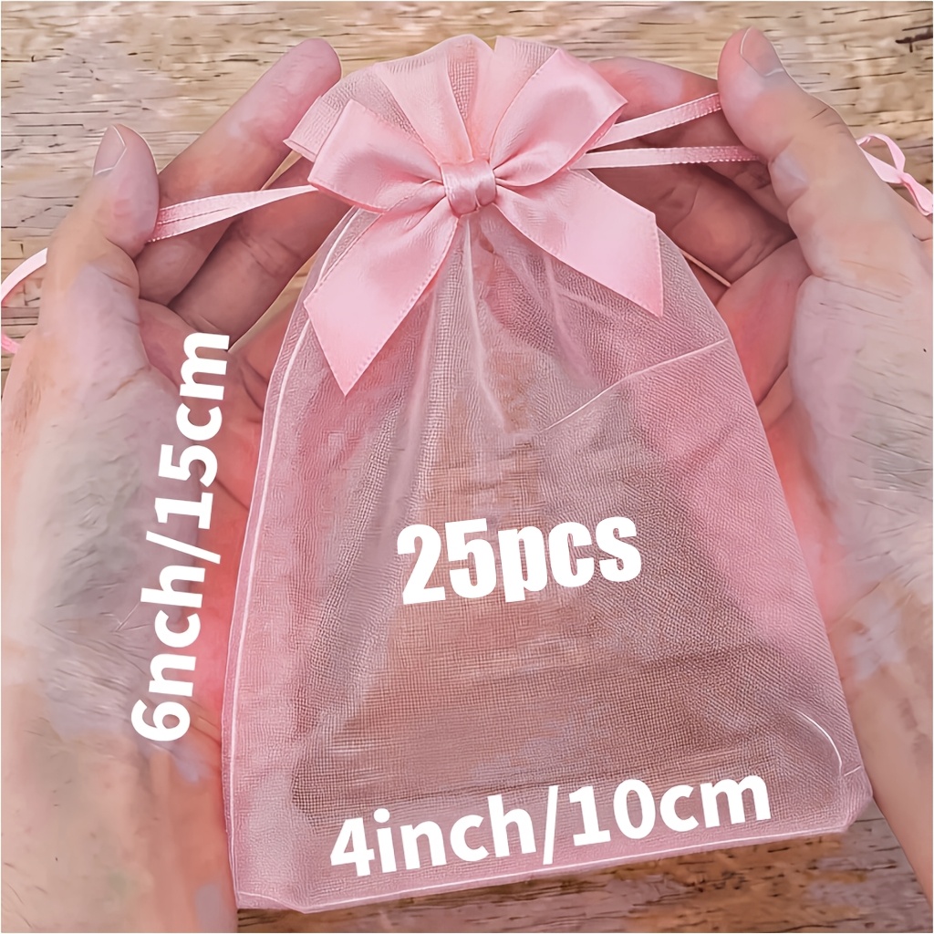 TEMU Cadeau pour Elle/Lui Lot de 25/45/55 pièces Poches en Organza à Cordon de Serrage avec Nœud en Satin - Sacs Cadeaux en Semi-Transparente pour de
