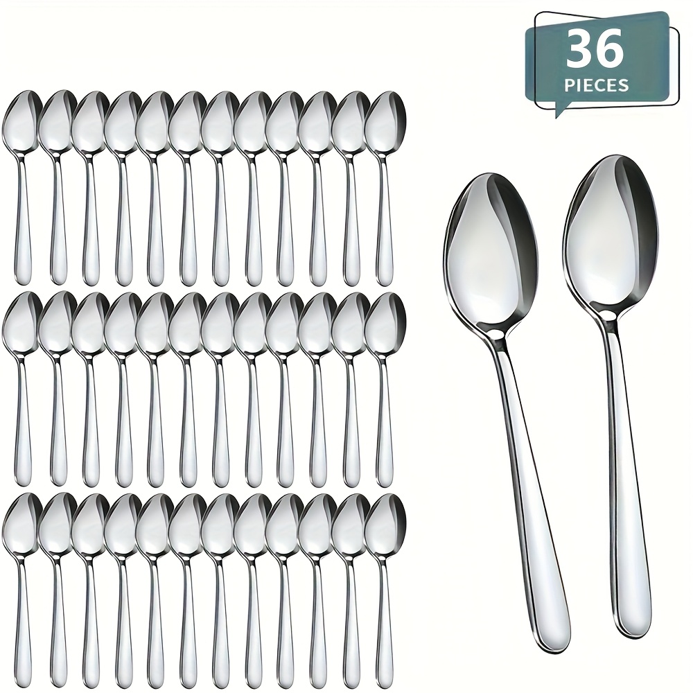 TEMU Set Of 36 Spoons: Made Of Stainless Steel, Suitable For Dinner, Soup, And Coffee. This Stylish Cutlery Is Safe For Dishwashers, Designed For
