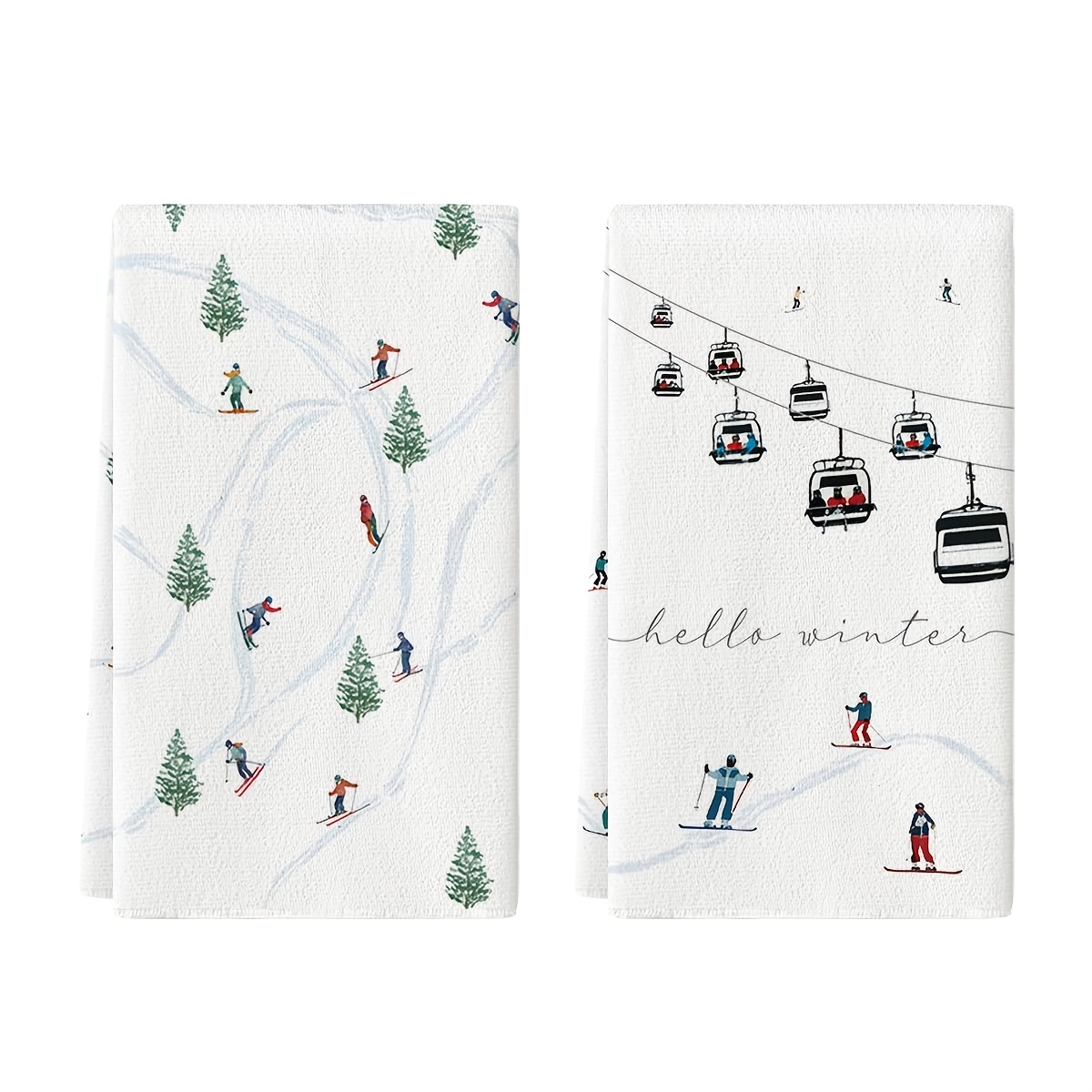 

2- Towels, 24x16 , Super /bar/tea Towels, , Ski & , , , For Decor & Christmas