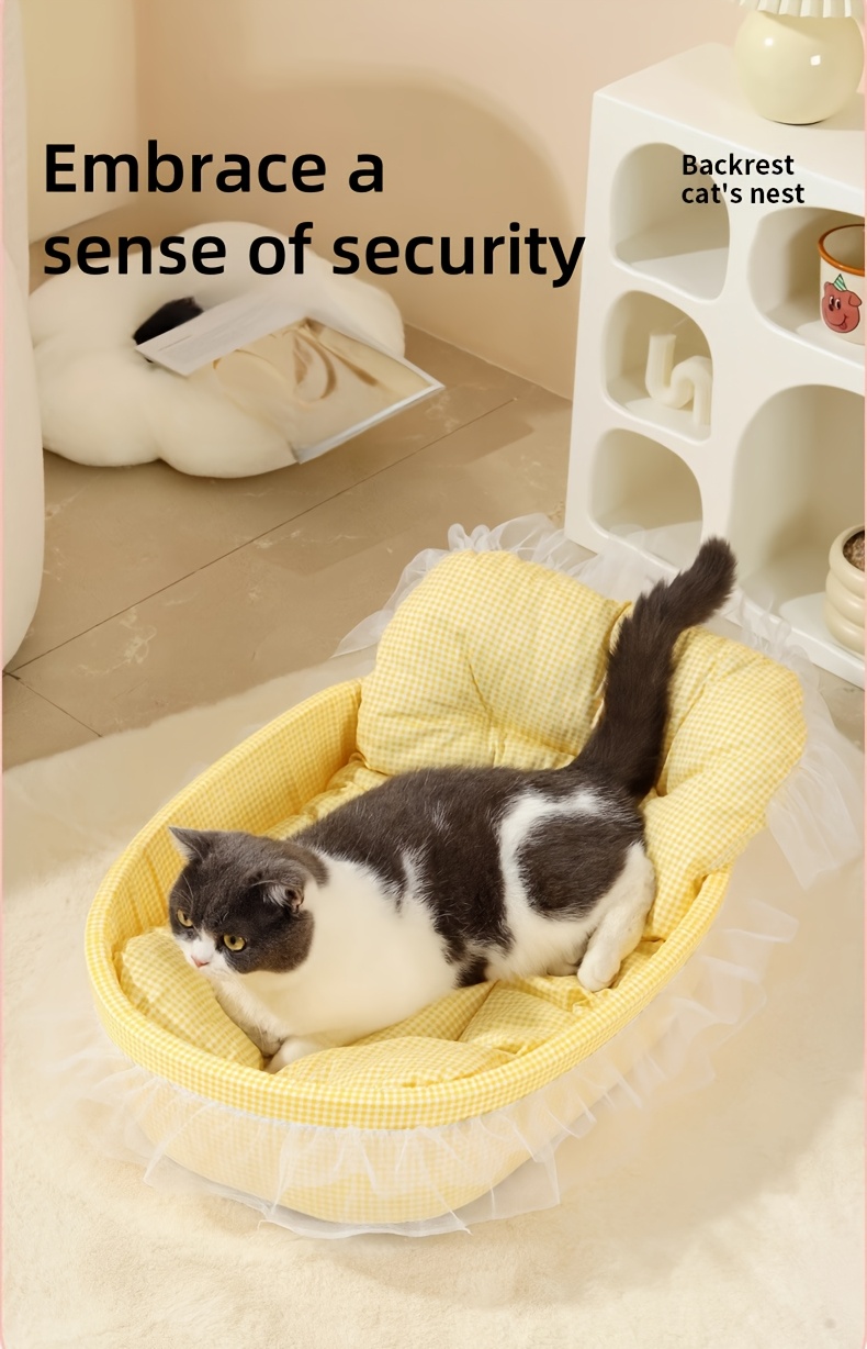 1    cat bed cozy rectangular pet bed with plush cushion breathable polyester material in   green yellow ideal for small to medium pets   decor cat bed accessories   stylish pet accessory durable pet furniture Product details 2