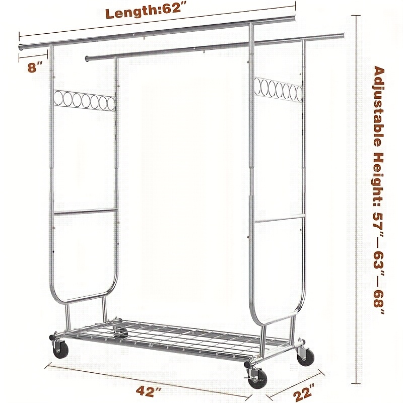 TEMU Clothes Rack Heavy Duty 600lbs, Collapsible Portable Clothing Rack For Hanging Clothes, Rolling Clothes Rack Adjustable Metal Comrackmercial