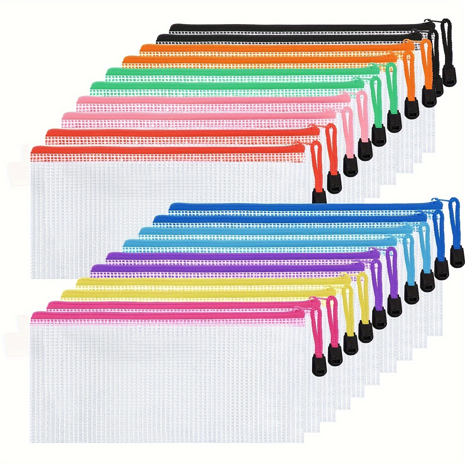 

20-pack A6 Size Waterproof Zipper Mesh Bags - Durable Pvc, Multi-color, Ideal For Classroom & Office Organization